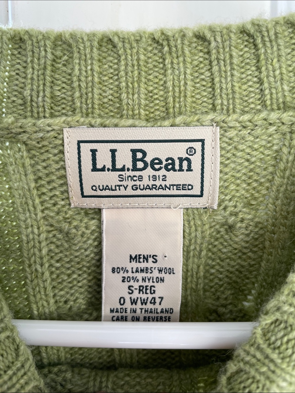 L.L. Bean Men's Light Sage Green Cable Crewneck Sweater - Picture 4 of 6